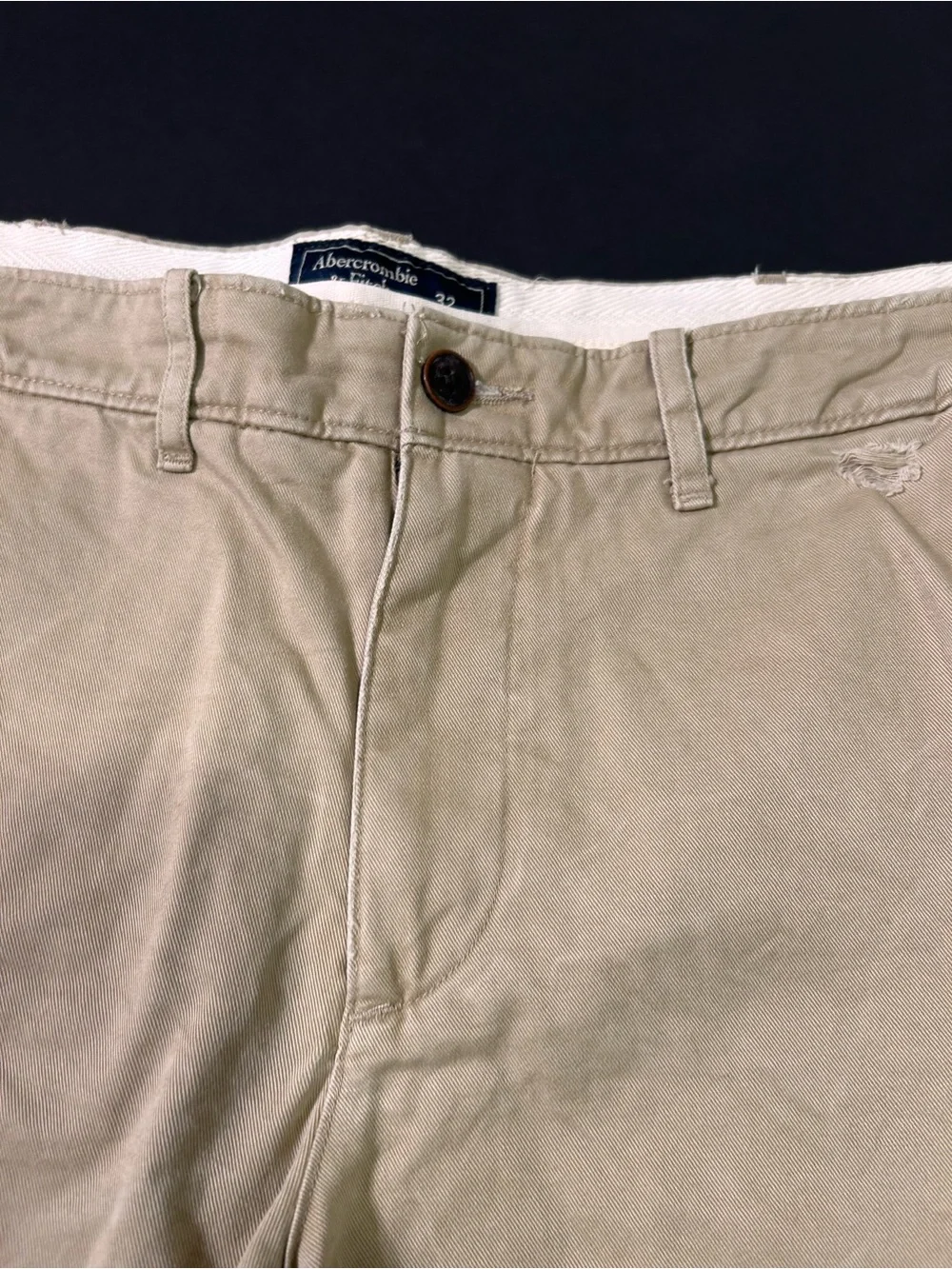 Abercrombie & Fitch Khaki Shorts with Blue and Red Side Stripes